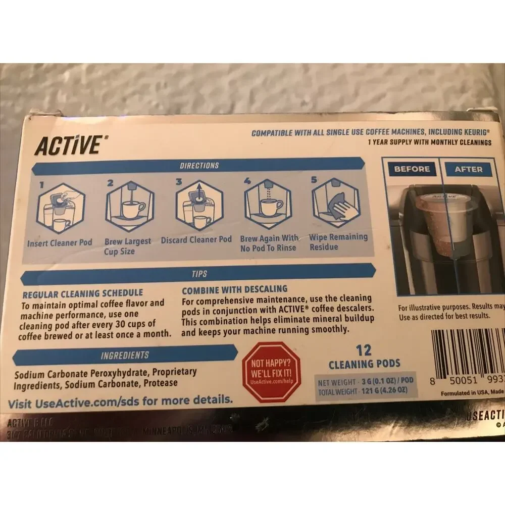 ACTIVE K-Cup Compatible Keurig Cleaning Pods - 1 Count (Pack of 12), White